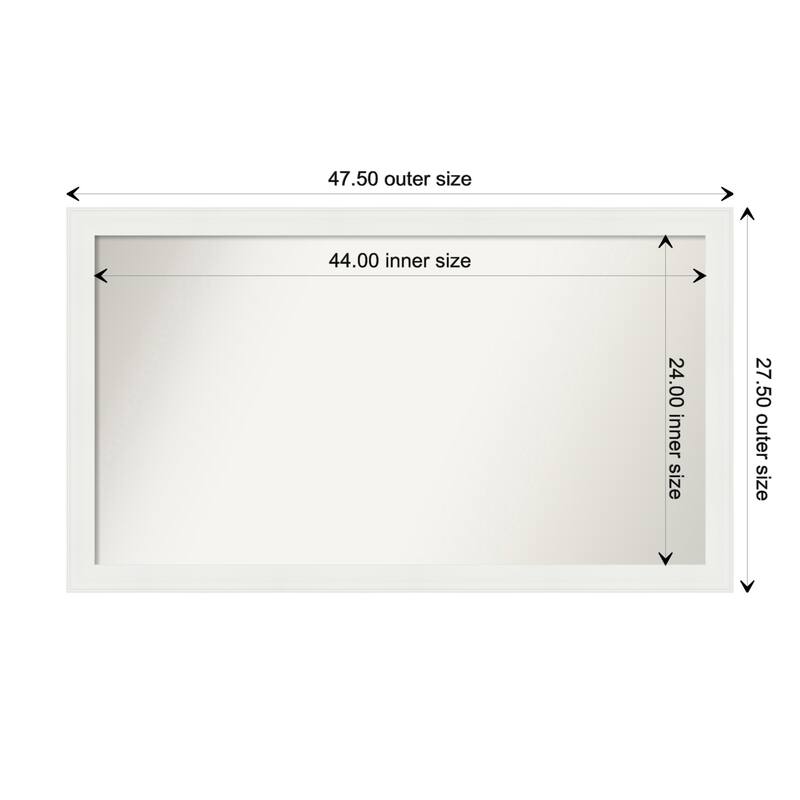 Vanity White Narrow Framed Non-Beveled Custom Wall Mirror, Bathroom Vanity Mirror - Outer Size: 47.5 x 27.5