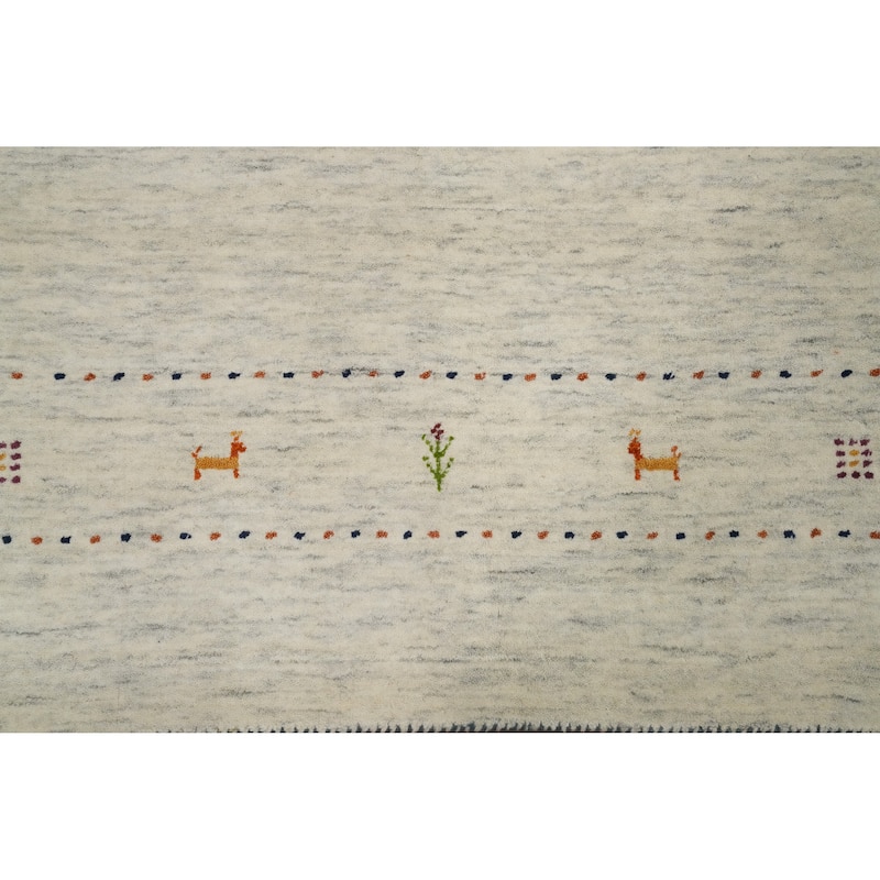 Hand Knotted Oriental 100% Wool Carpet Tribal Animal Pictorial Beige & Ivories Gabbeh Area Rug - 7' 9'' X 5' 0''