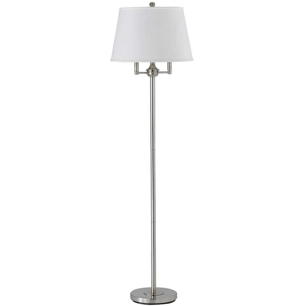 Metal Floor Lamp with Tapered Drum Shade and Stalk Support, Silver
