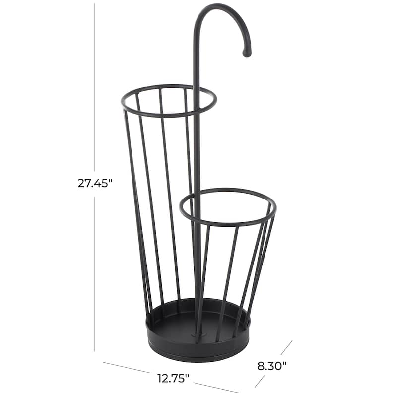 Metal Geometric 2 Section Umbrella Stand with Umbrella Shaped Handle - Gold or Black - Roche River Decor