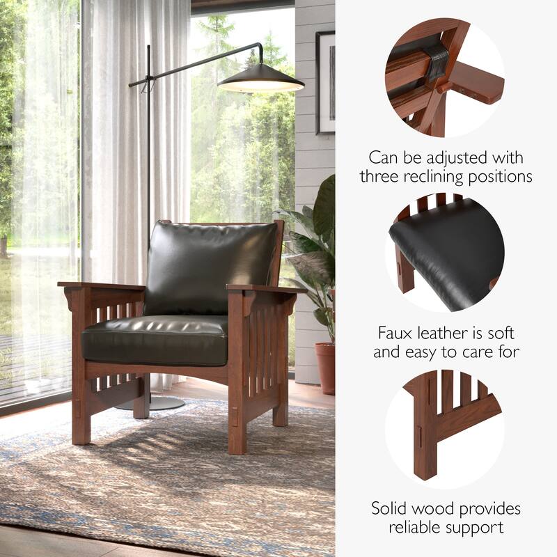 Leick Home Mission Adjustable Armchair with Black Faux Leather Upholstery