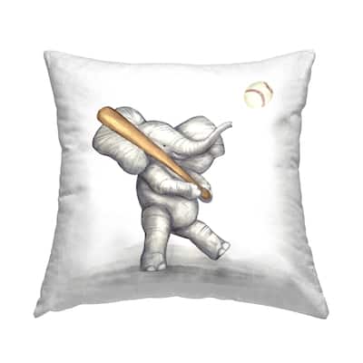 Stupell Elephant Baseball Player Fun Animal Printed Throw Pillow Design by Ziwei Li