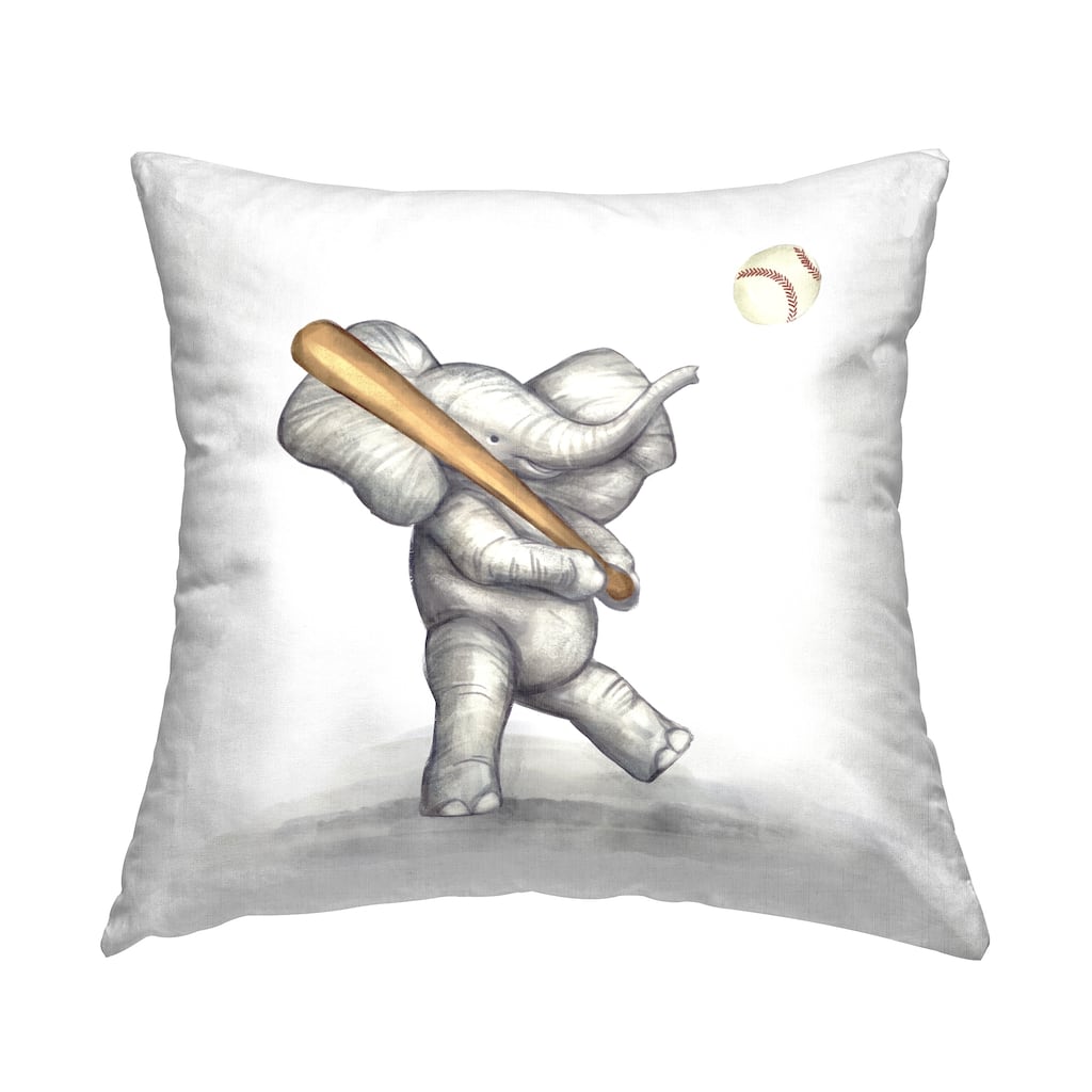 Stupell Elephant Baseball Player Fun Animal Printed Throw Pillow Design by Ziwei Li
