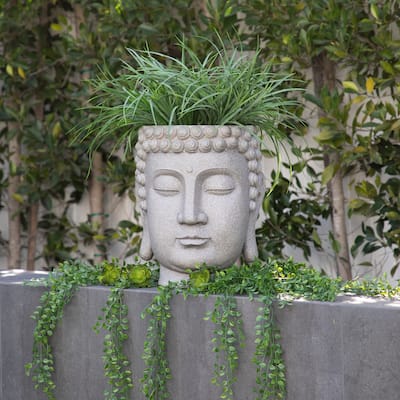 Gray Buddha Head Planter 16.75"H - 14.25" x 14.0" x 16.75"