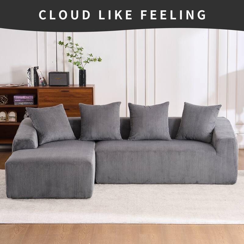 101.6" L-Shaped Corduroy Sectional Sofa with Chaise & Pillows