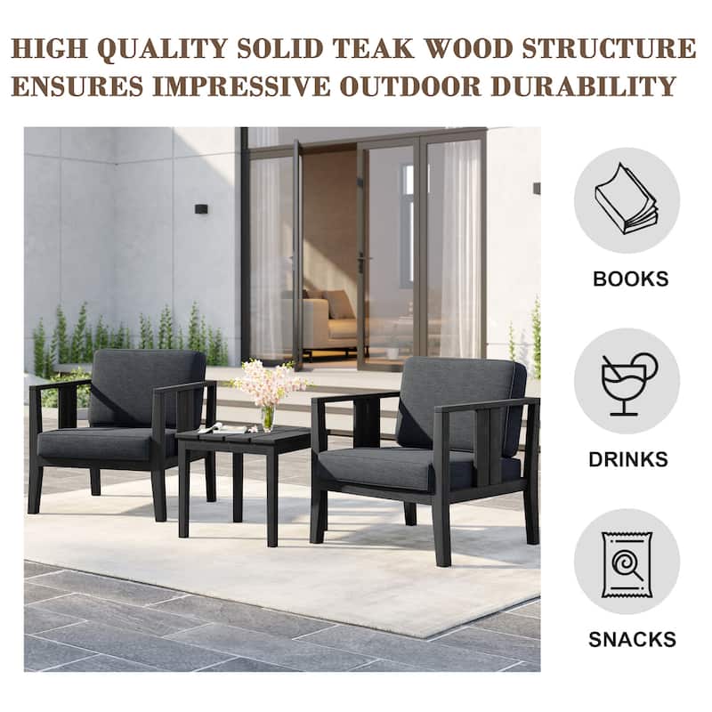Uixe 3-piece Teak Solid Wood Outdoor Arm Chairs with Side Table Set