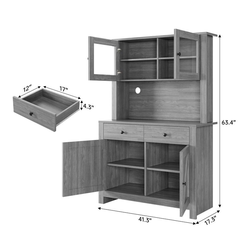 Kitchen Pantry Storage Cabinet, Freestanding Hutch Cabinet with Buffet Cupboard, Tall Storage Cabinets