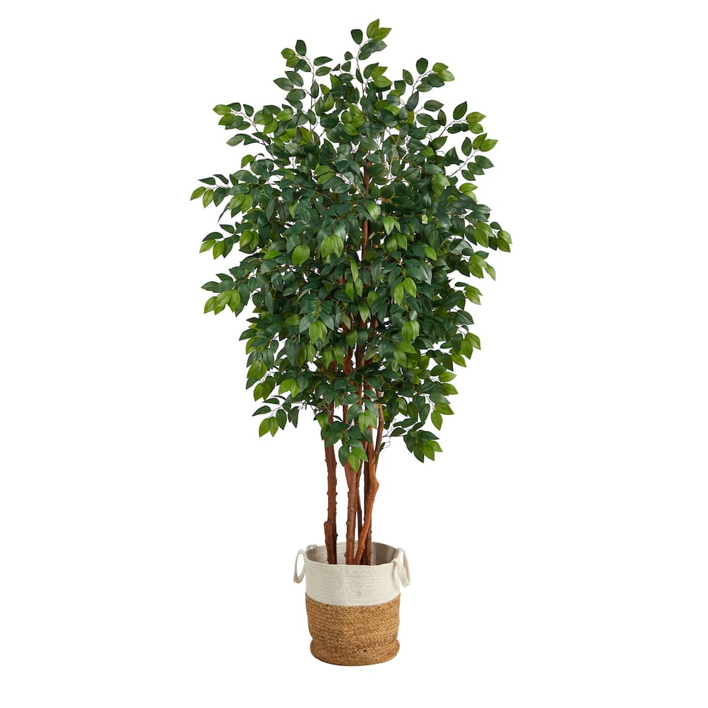7Ft Artificial Tree with Planter - Renaissance Style Green Foliage, Bendable Branches, Home Decor - 51-60 Inches