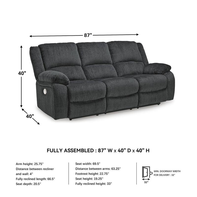 Draycoll Power Reclining Sofa, Gray - 40" x 88" x 40"