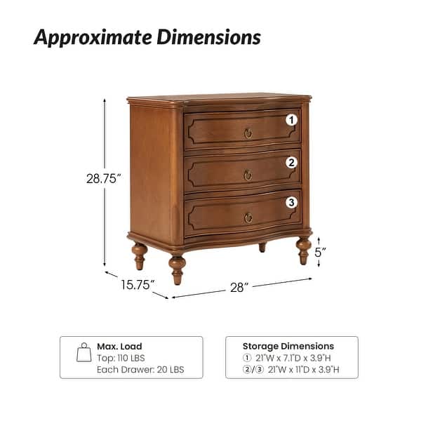 dimension image slide 3 of 4, HULALA HOME Alois Traditional 3-Drawer End Table with Built-in Charging Station and Solid Wood Spindle Legs Set of 2
