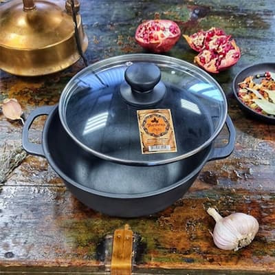 Cast Iron Brazier Pot Pan with Glass Lid