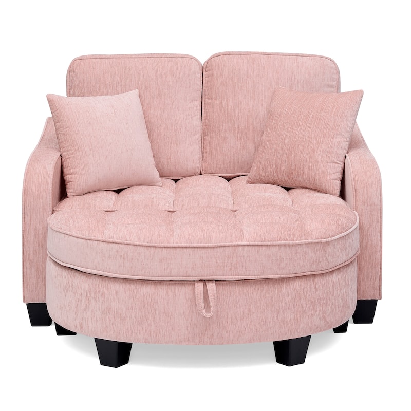 Two-Seater Chaise Longue Sofa with Storage Footrest, Irregular Armrests & Throw Pillows for Living Room & Bedroom