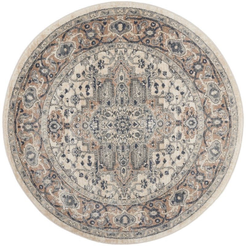 Nourison Quarry Indoor only Persian Area Rug. - 4'xRound - Ivory/Grey