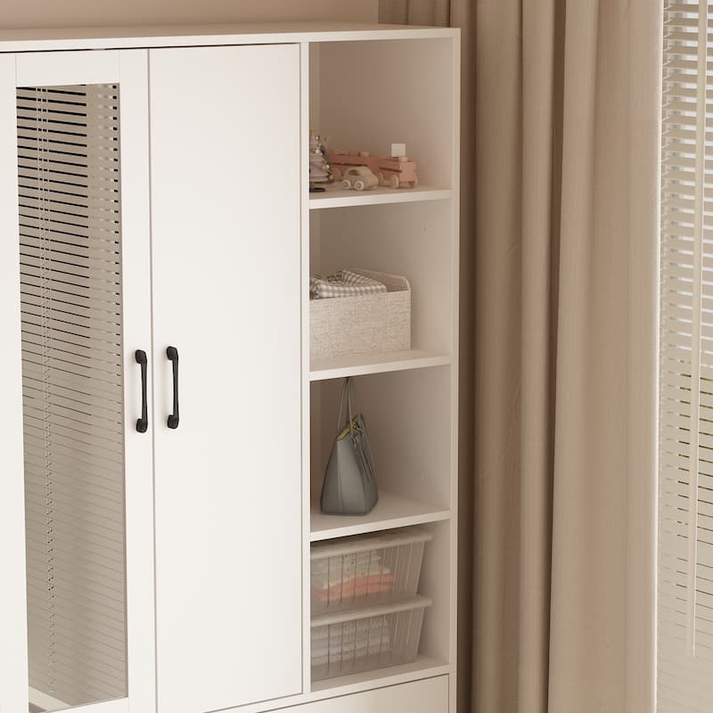 Wardrobe Closet Armoire wi/Mirror & Scalable Hanging Rod Space Saving