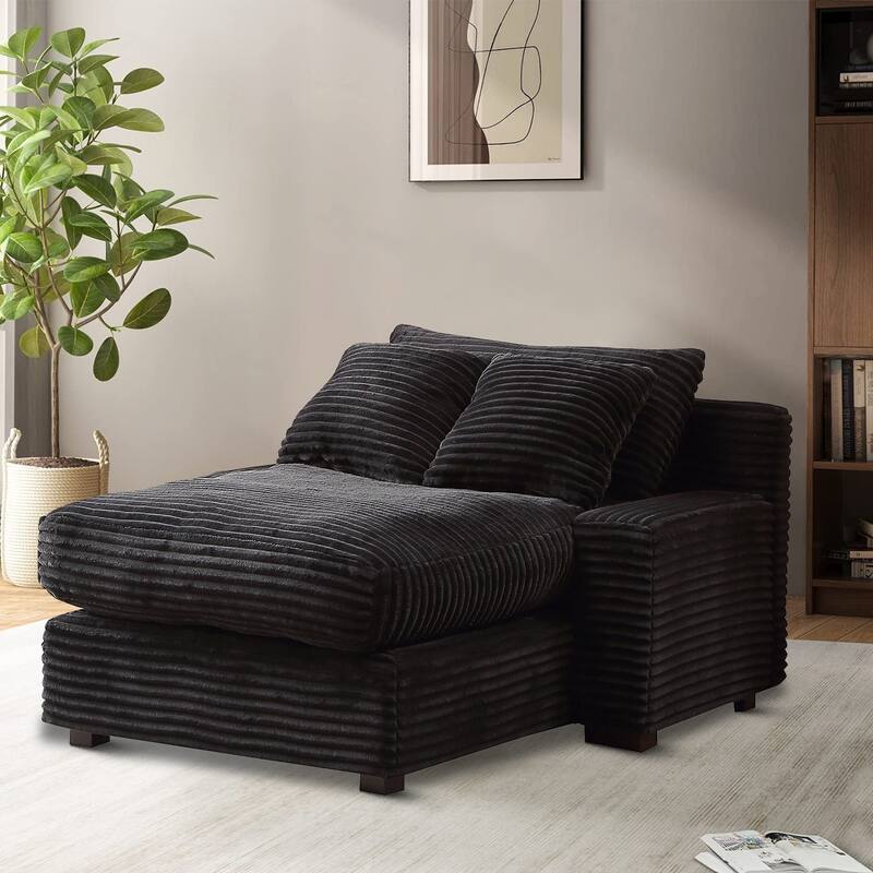 Modern Stylish Corduroy Fabric Upholstered Chaise Lounge Chair - Black
