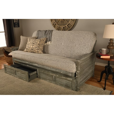 Somette Lexington Full-size Futon Set with Storage in Weathered Gray Finish with Mattress