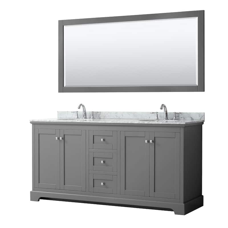Wyndham Collection Avery 72" Free Standing Double Basin Vanity Set - Dark Gray / White Carrara Marble Top / Polished - Steel Finish