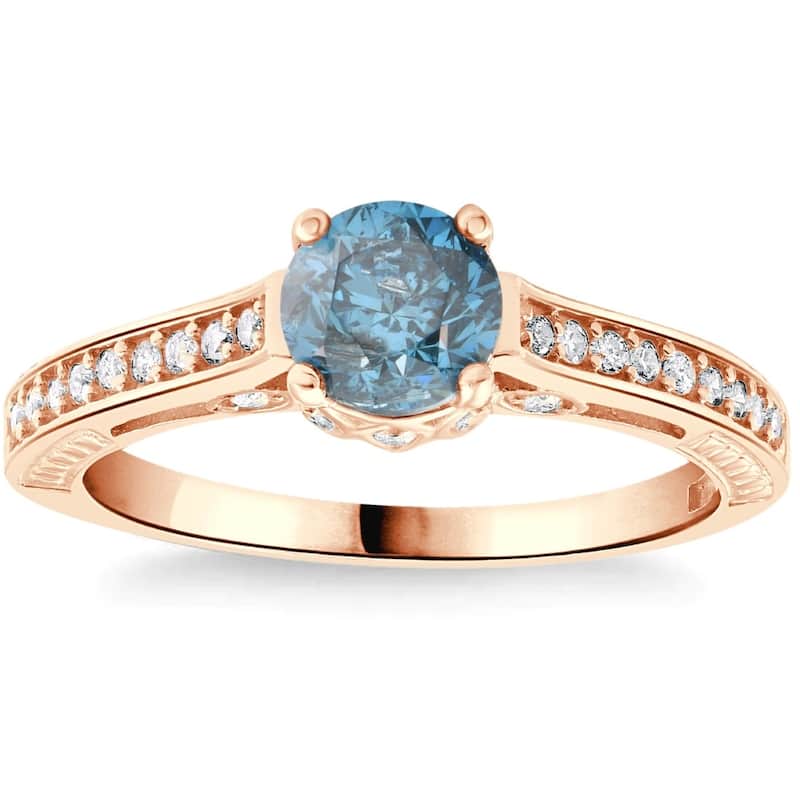 1 1/4Ct Blue Diamond Vintage Engagement Ring Rose Gold