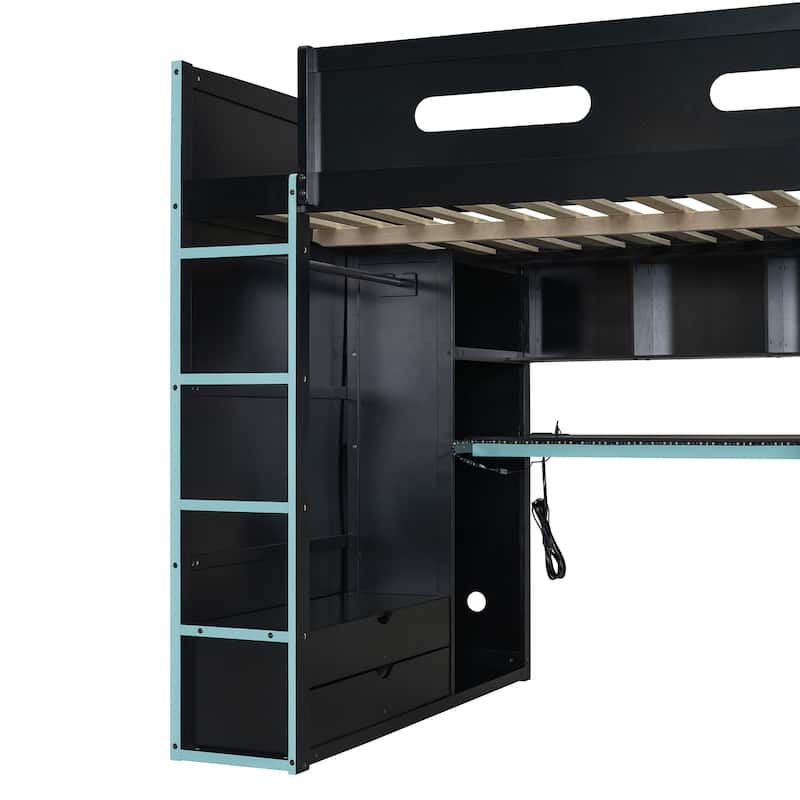 Ultimate Gamer’s Loft Bed with Desk, Storage, and RGB LED Lights by Harper&Bright Designs