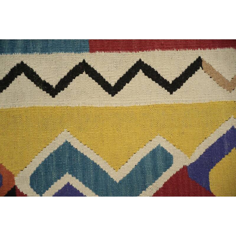 Hand Woven Oriental 100% Wool Carpet Southwestern Modern Beige & Ivories Kilim Runner Rug - 18' 1'' X 5' 5''