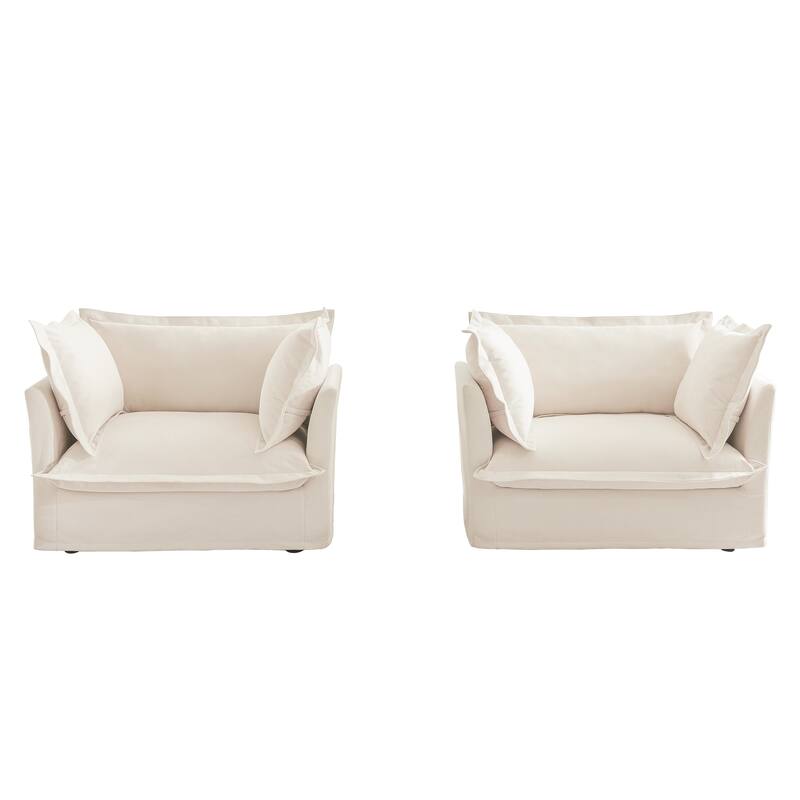 2-Piece Accent Chair with Deep Seat, Lounge Chair with High Back Pillows, Leisure Armchair with Removable Chenille Covers