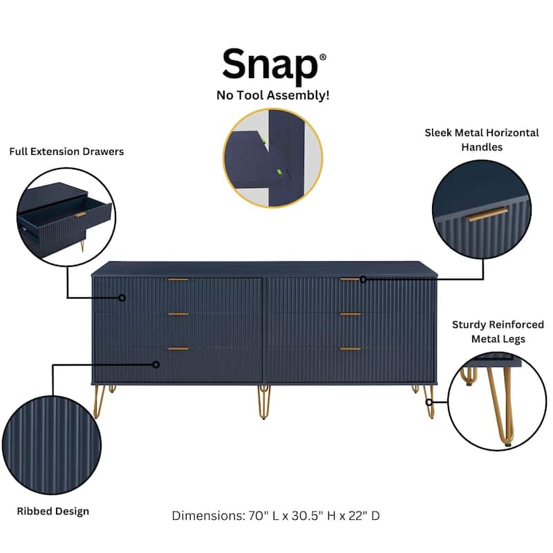 Manhattan Comfort Dumbo Modern 6-Drawer Double Low Dresser.