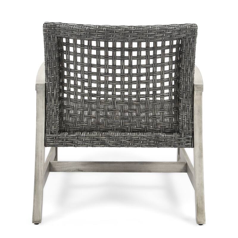 2-Piece Outdoor Acacia Wood Wicker Club Chairs-Faux Rattan Seating