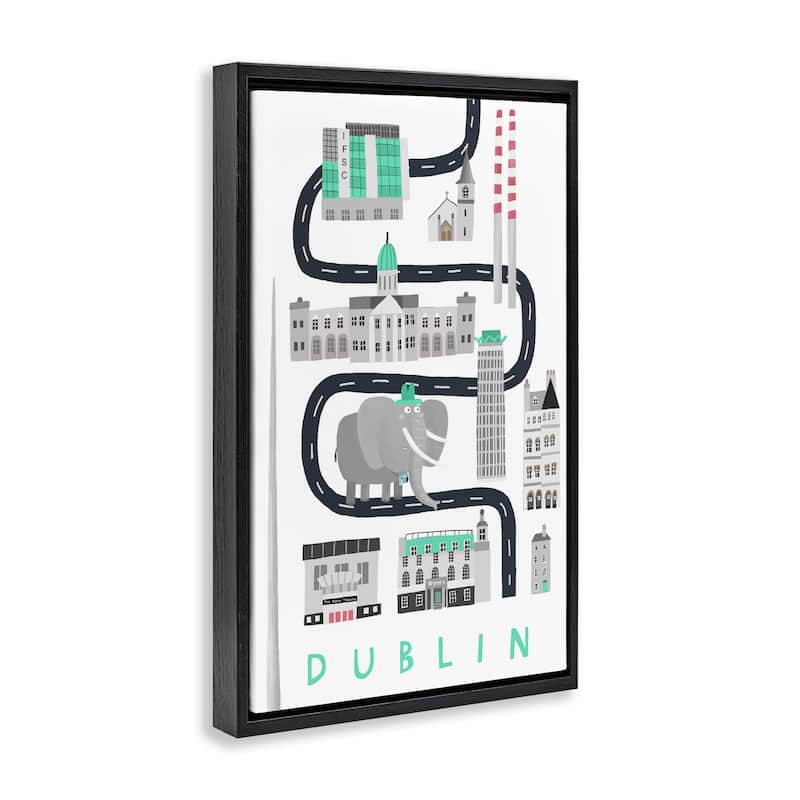 Stupell Dublin Whimsical Travel City Framed Floater Canvas Wall Art Design By Carla Daly