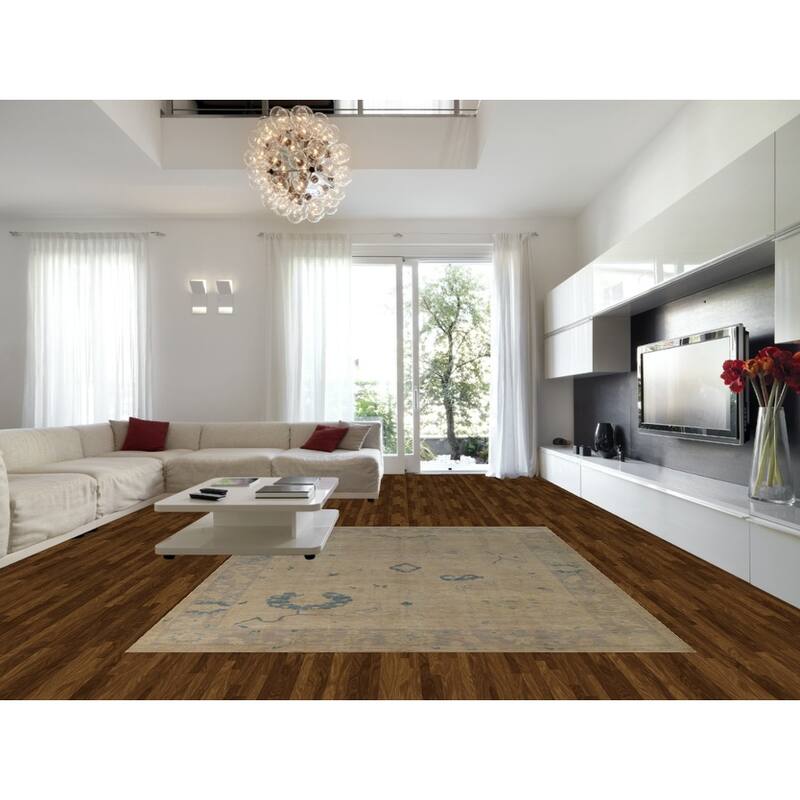Hand Knotted Oriental 100% Wool Carpet Transitional All-Over Beige & Ivories Oushak Area Rug - 11' 9'' X 9' 0''