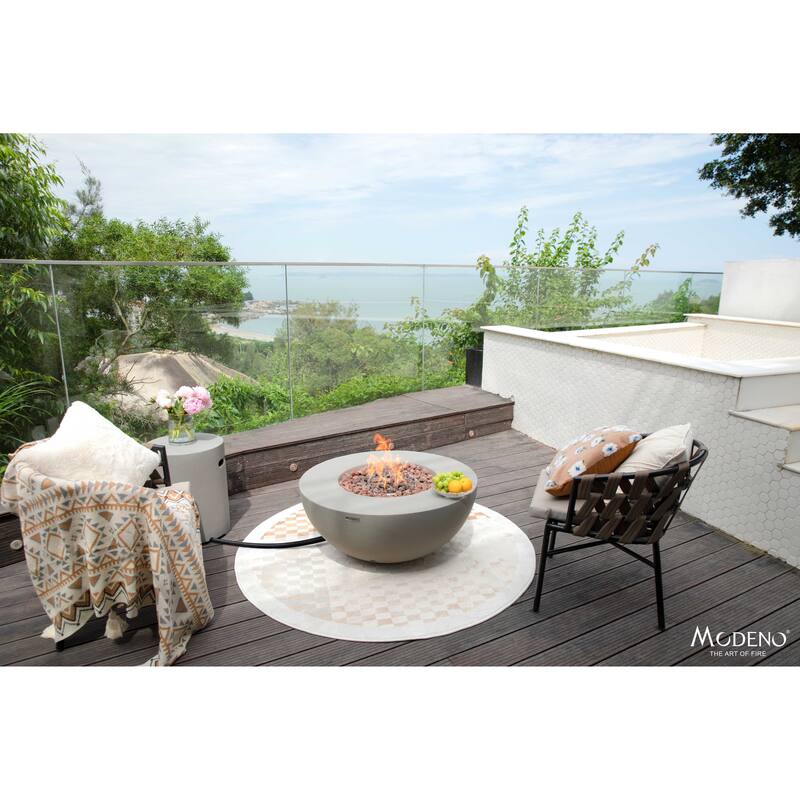Modeno Roca 50,000 BTU Light Grey Concrete Natural Gas Fire Table with Lava Rocks & Cover - 34 x 34 x 15