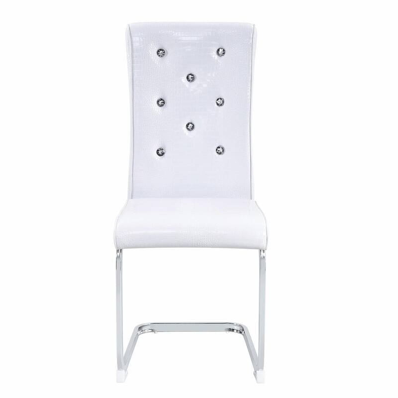 Set of 2 Retro Alligator Skin Upholstered Dining Chairs with Crystal Buckle Design & Faux Leather