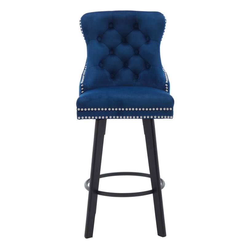 Modern Swivel Bar Stools Velvet Barstools Button Tufted Bar Stools Rivet Trim Bar Stools For Kitchen Island