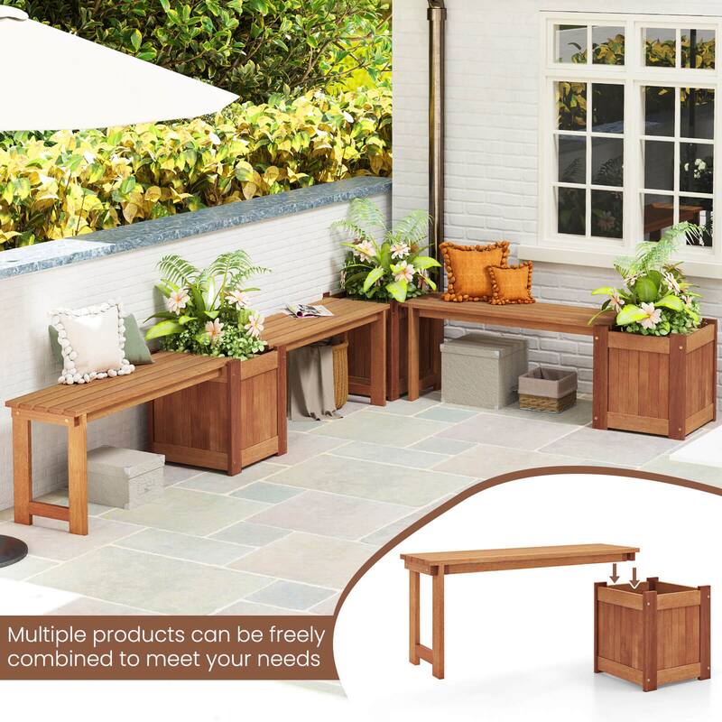 Costway 1/2 PCS Hardwood Flower Box with Bench Spacious Seat