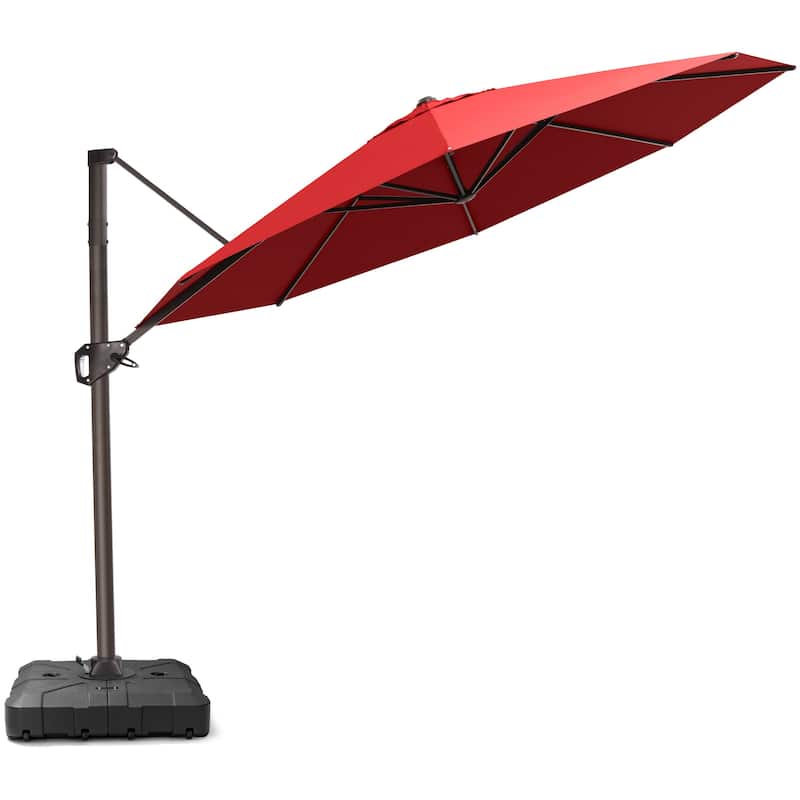 11 Ft Outdoor Patio Cantilever 360 Degree Rotation Offset Umbrella with Weighted Base