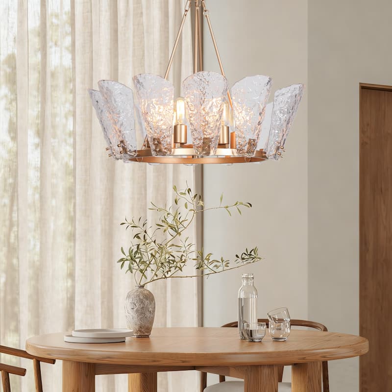 Fenro Modern Gold 6-Light Chandelier Textured Glass Light for Dining Room Bedroom - Brass Gold - D 27" x H 23.5"