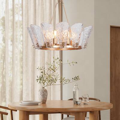 Fenro Modern Gold 6-Light Chandelier Textured Glass Light for Dining Room Bedroom - Brass Gold - D 27" x H 23.5"