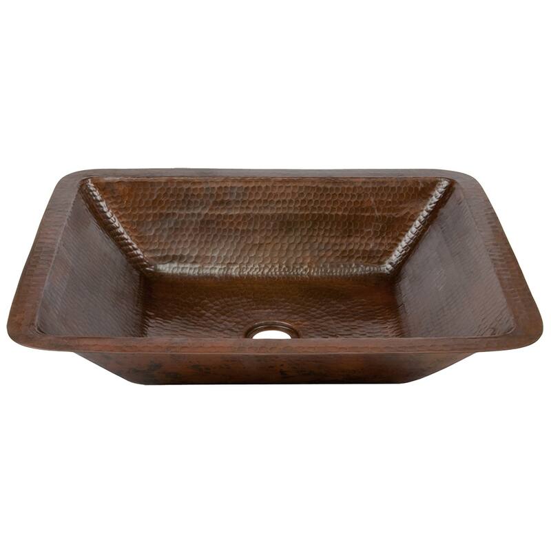 19" Rectangle Under Counter Hammered Copper Bathroom Sink, Matching Drain and Accessories