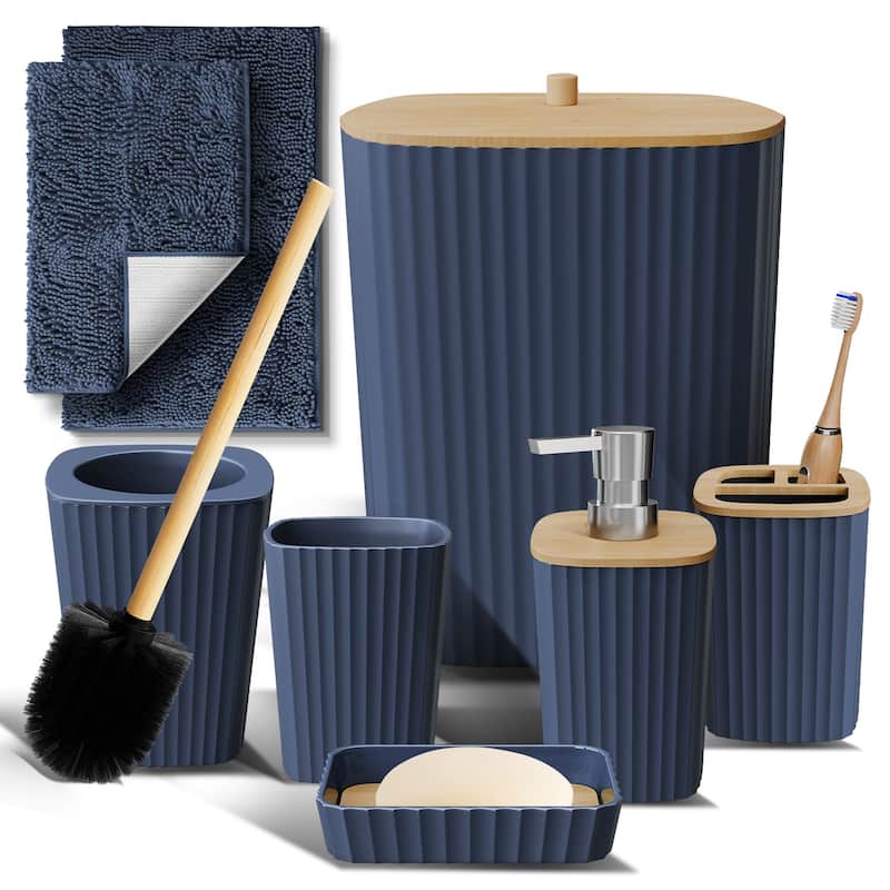 Emperyan Bathroom Accessory Set - Complete Set + Bath Rugs - Navy Blue
