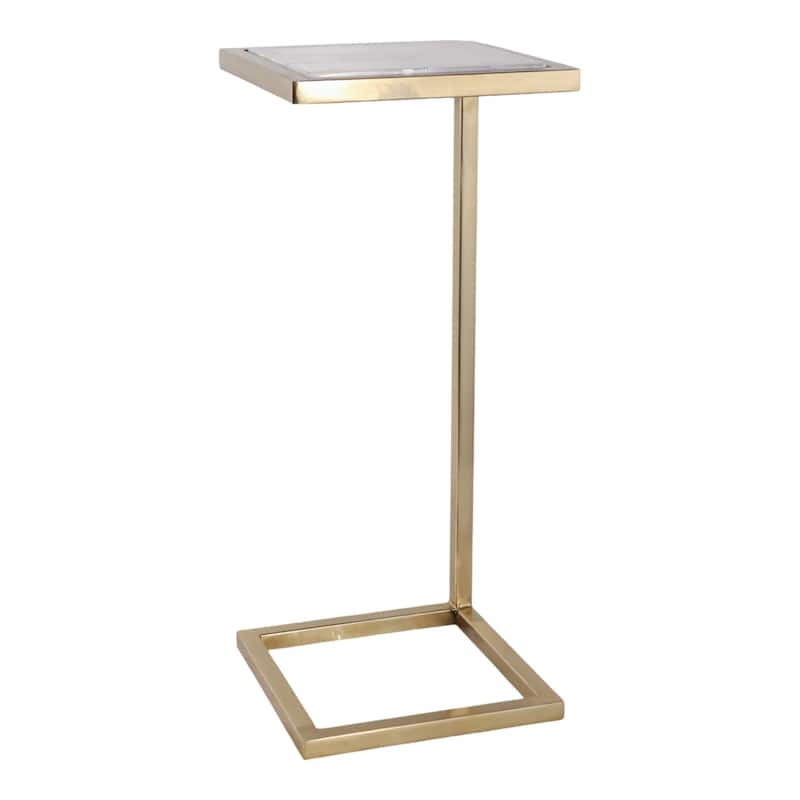 Metal Side Table Square Top Narrow C-Frame Accent - White - 24.0"