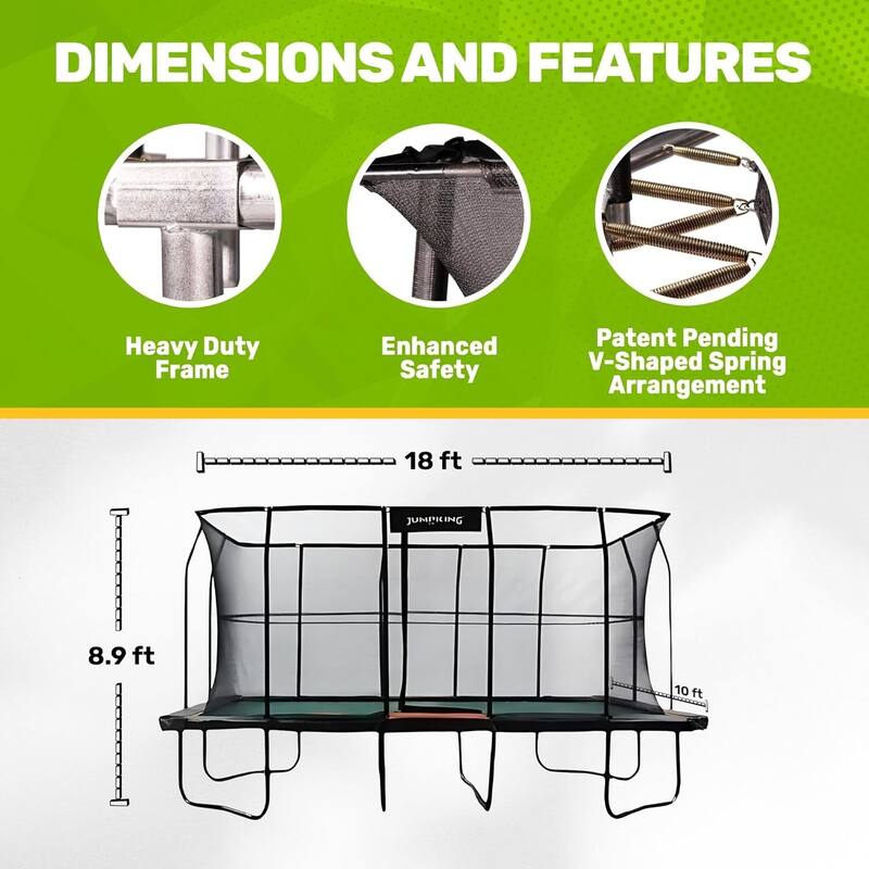 Rectangular Trampoline Pro with Enclosure - High-Performance Spring Layout & Durable Full Support Structure - 216