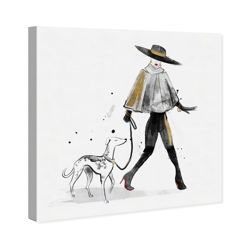 Wynwood Studio Canvas Fashion and Glam Inkwash Fashion Dog and Model Black and Glam Wall Art Canvas Print