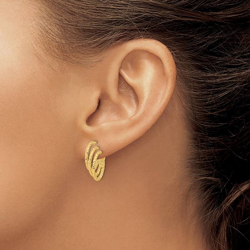 Curata 14k Yellow Gold Polished and Hammered Post Hoop Earrings - 17x13.75mm