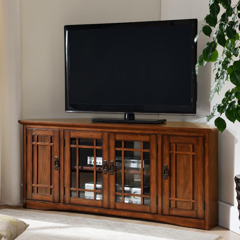 Leick Home Solid Wood Mission Oak Four Door Corner TV Stand