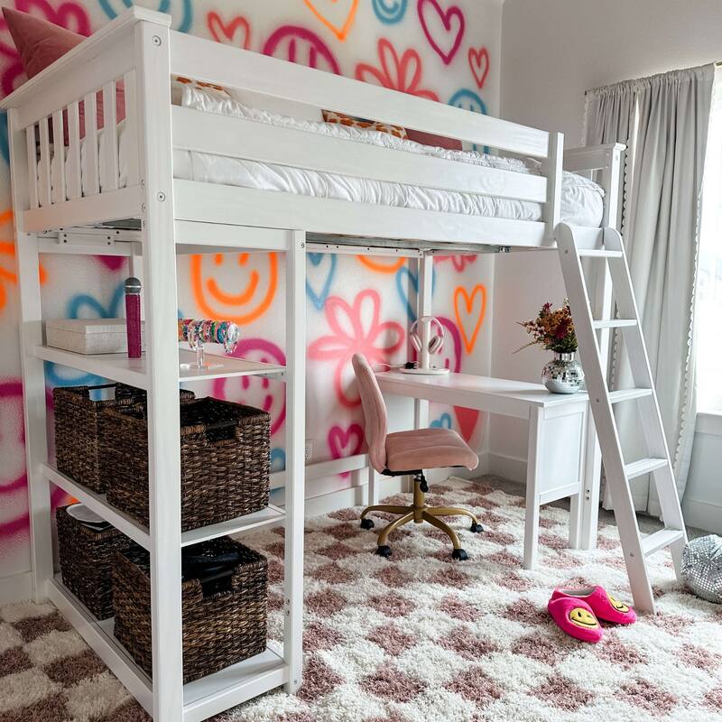 Max and Lily Twin High Loft Bed with Bookcase and Desk