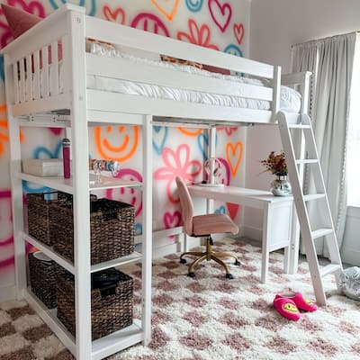 Max and Lily Twin High Loft Bed with Bookcase and Desk