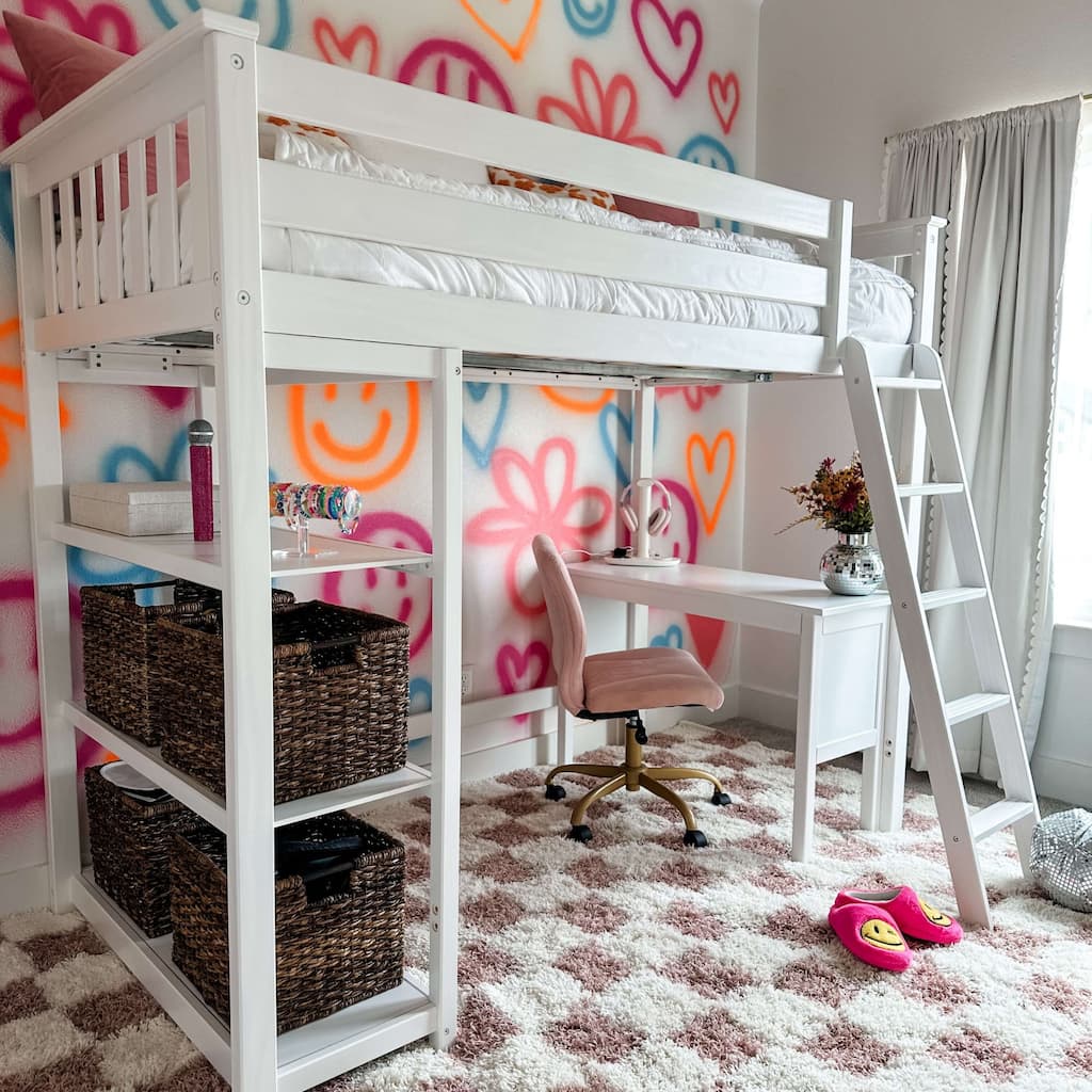 Max and Lily Twin High Loft Bed with Bookcase and Desk