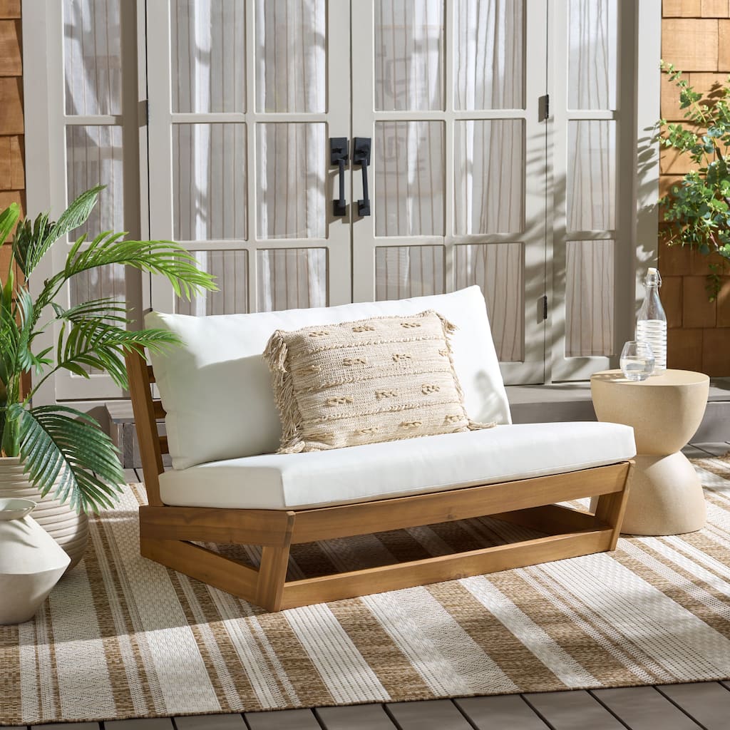 SAFAVIEH Outdoor Patio Furniture Duncan Sofa, Solid Wood Outdoor Seating with Removable Cushions