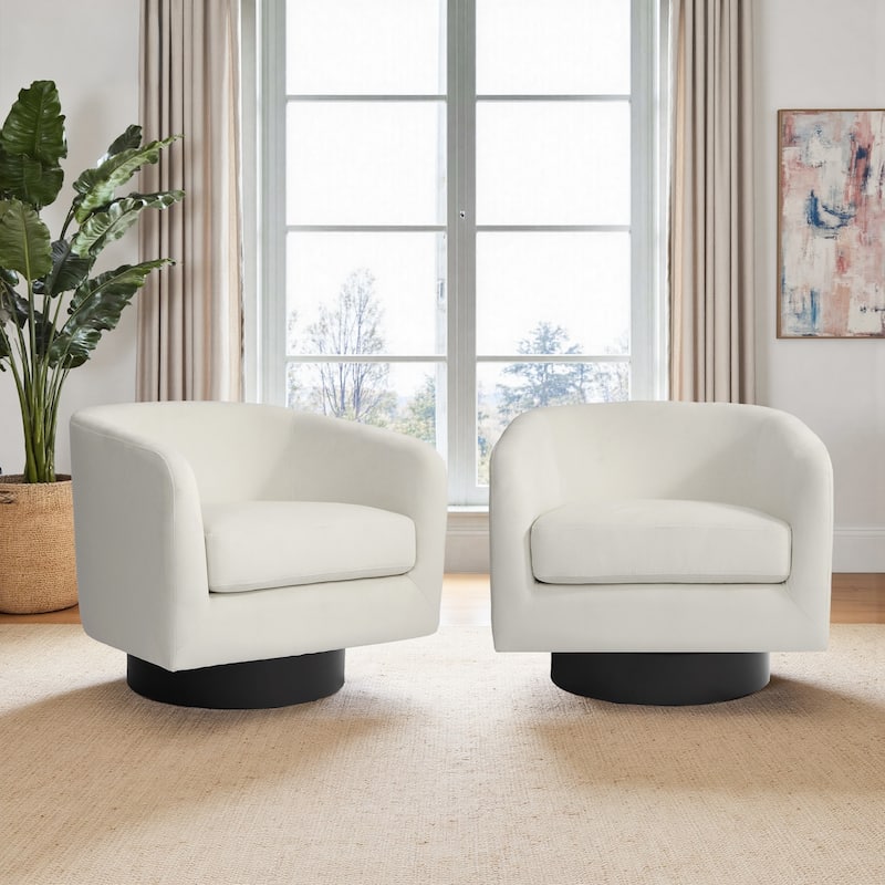 Modern Barrel Swivel Accent Chairs For Living Room - 28" W × 25" D × 26" H - Ivory-Set of 2