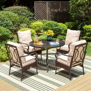 5-Piece Patio Set with 42" Round Metal Table with Umbrella Hole ...