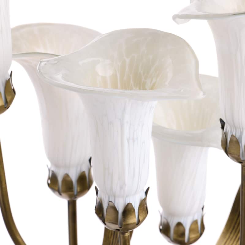 20-inch Antique Brass and Hand Blown Glass 5 Calla Lily Uplight Accent Lamp - 15" x 14" x 20"